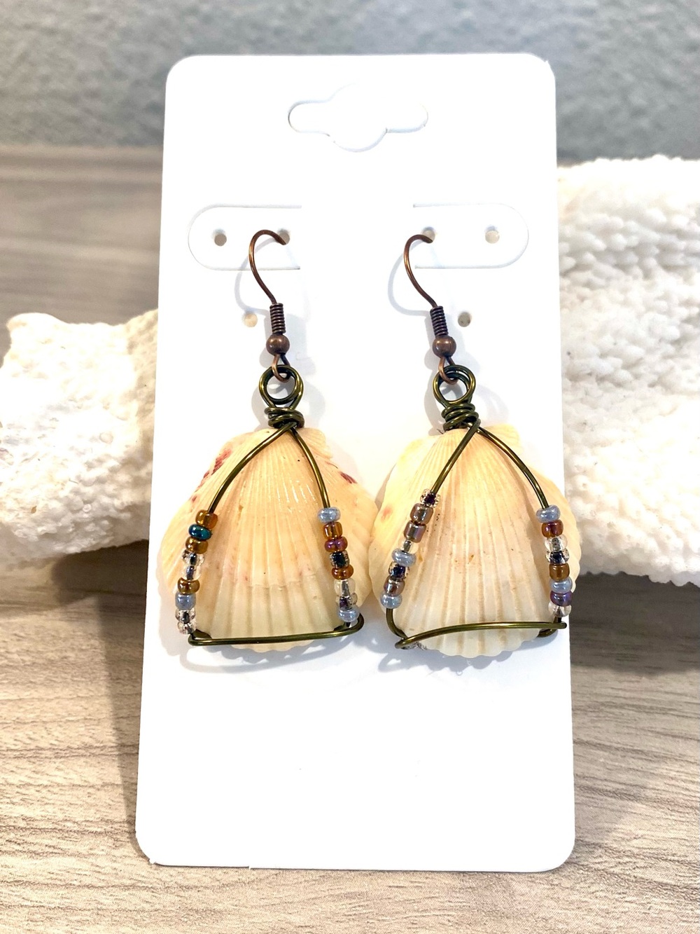 3. Handcrafted Sanibel scallop Shell Earrings with seed Bead Accents
